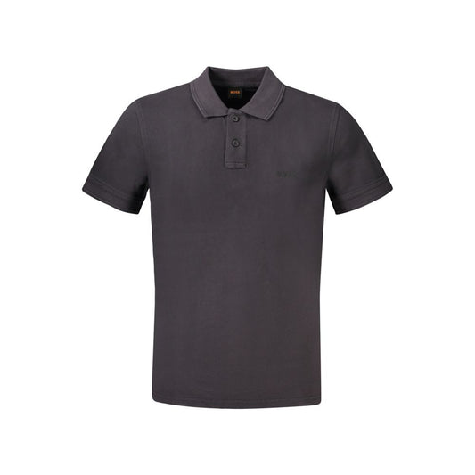 Hugo Boss Black Cotton Polo Shirt with short sleeves, featuring 2 buttons, print, and logo on front.