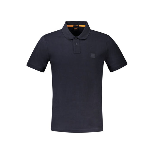Hugo Boss Blue Cotton Polo Shirt, short sleeve, slim fit, 2 buttons, featuring embroidery and logo application.