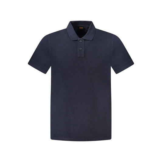 Hugo Boss Blue Cotton Polo Shirt with short sleeves, 2 buttons, and logo print.