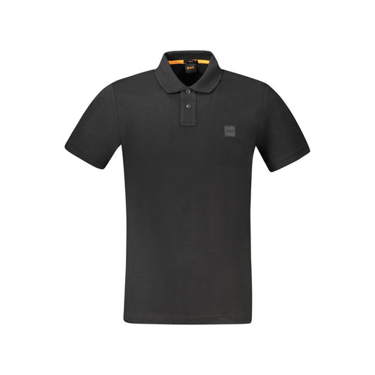 Hugo Boss Black Cotton Polo Shirt with short sleeves, slim fit, 2 buttons, embroidery, and logo application.
