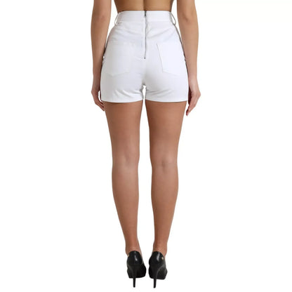 Dolce & Gabbana White Front Lace High Waist Hot Pants Shorts