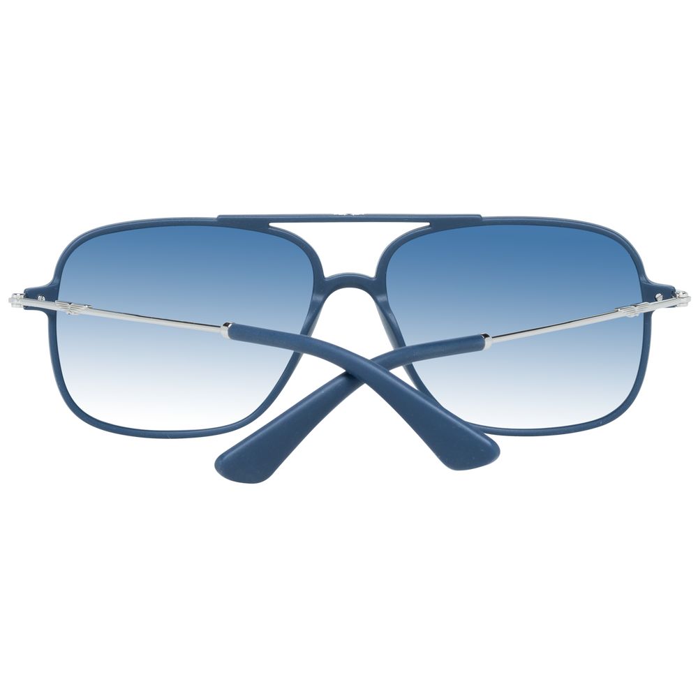 Police Blue Plastic Sunglasses with polarized mirrored lenses, full-rim blue frame, UVA & UVB protection, rectangle style, for men