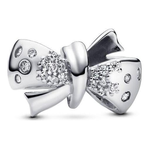 PANDORA Sparkling Bow Charm for Ladies, Silver 925, made in Thailand, elegant design, perfect gift, in official box packaging.