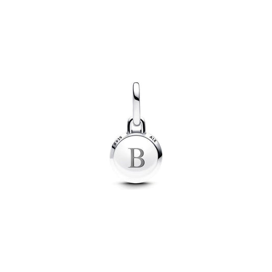 Silver PANDORA Jewelry charm with engraved letter 'B', model 793693C00.