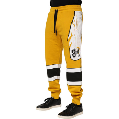 Dolce & Gabbana Yellow Cotton Printed Sweatpants Jogger Pants Dolce & Gabbana
