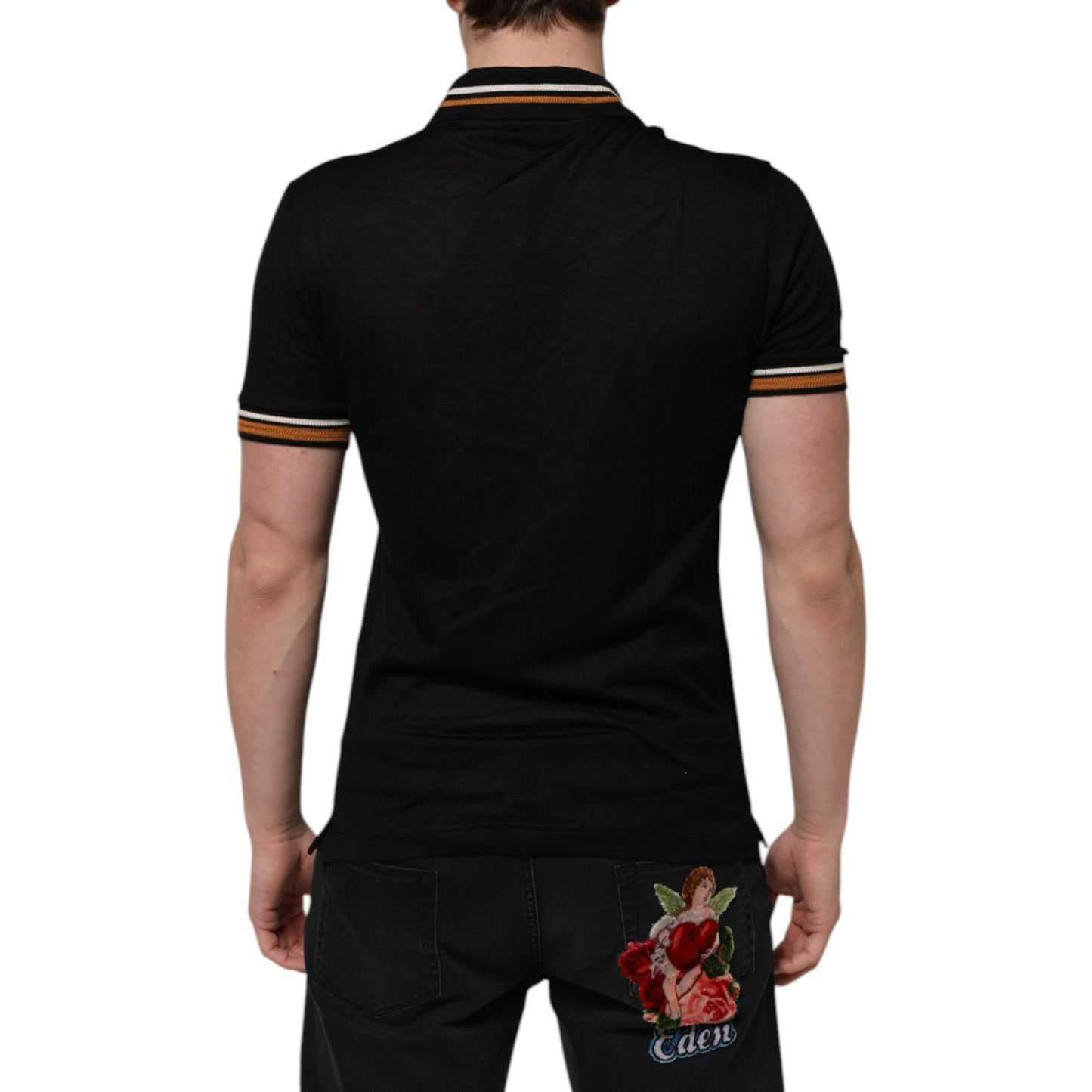 Dolce & Gabbana Black DG Silk V-neck Collared Men Polo T-shirt