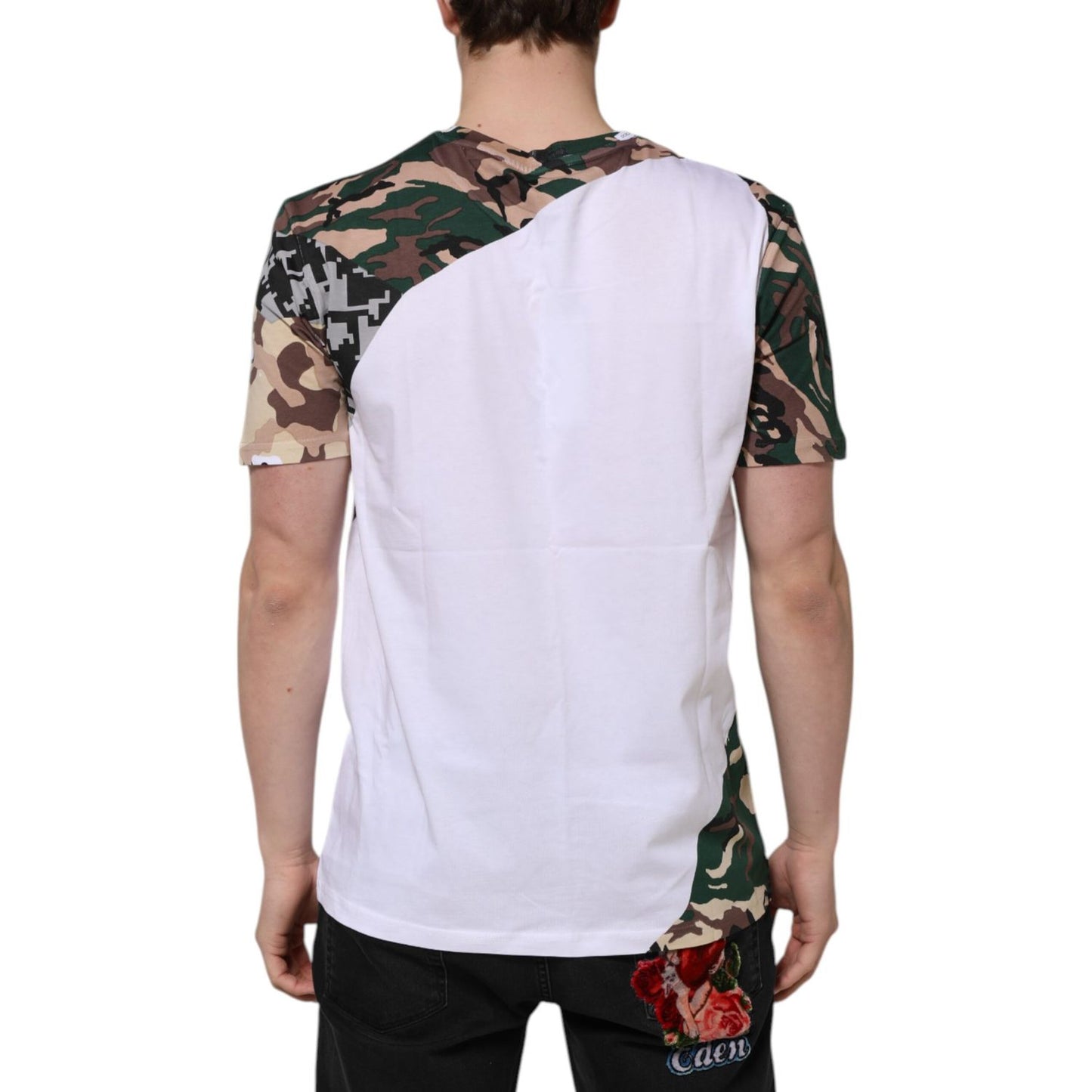 Dolce & Gabbana White Camouflage Cotton Men Crew Neck T-shirt