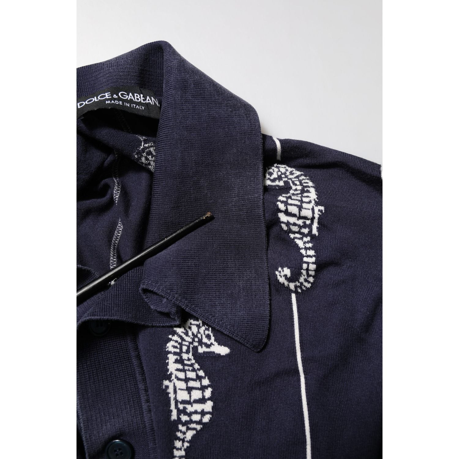 Dolce & Gabbana Dark Blue Sea Horse Collared Polo T-shirt