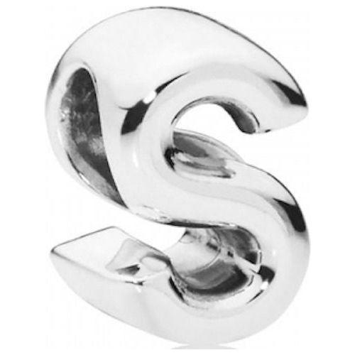 Pandora Mod. 797473 silver charm for ladies, made in Thailand, features S shape in Silver 925°, comes in official packaging box.