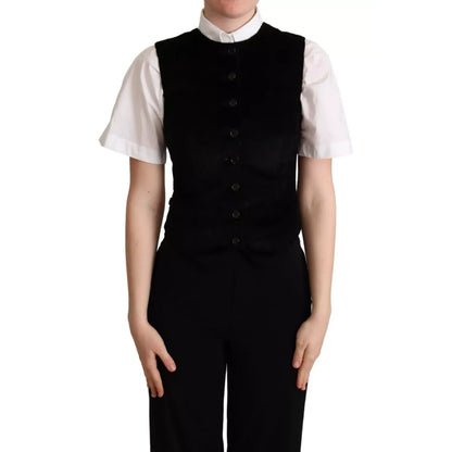 Dolce & Gabbana Black Brown Leopard Print Waistcoat Vest