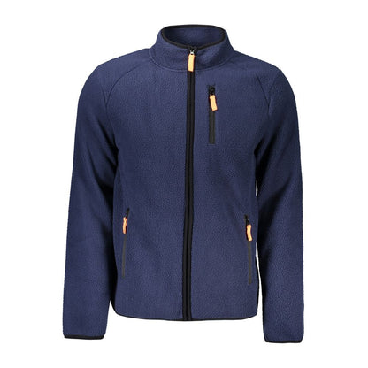 Norway 1963 Blue Polyester Men Sweater with zip detail and multiple pockets, ideal for style and functionality.
