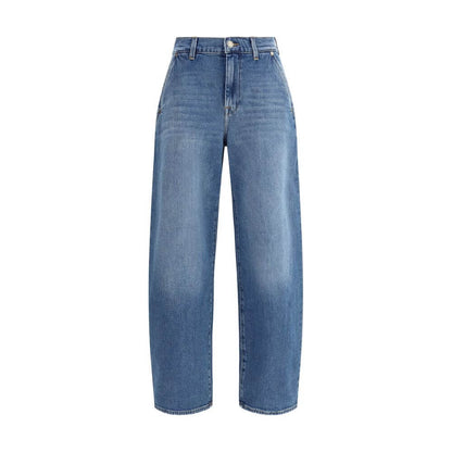 7FOR Light Blue Cotton Relaxed Fit Jeans featuring mid-rise, wide leg, and classic five-pocket design for a sophisticated look.