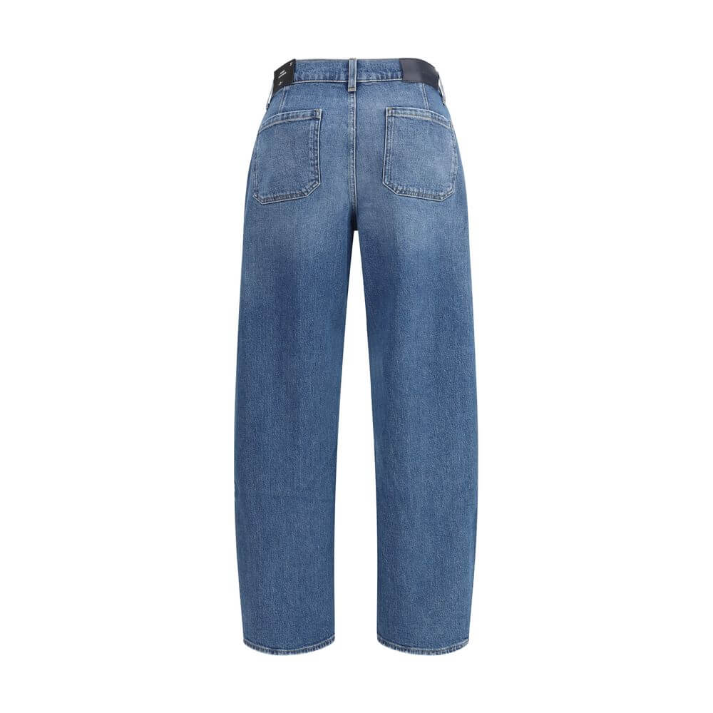Back view of 7FOR Light Blue Cotton Relaxed Fit Jeans with wide leg and five-pocket design, perfect for a sophisticated casual look.