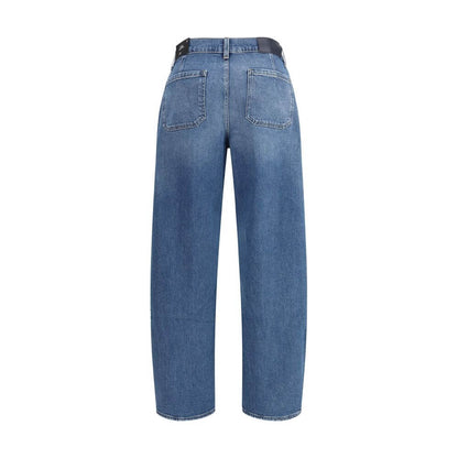 Back view of 7FOR Light Blue Cotton Relaxed Fit Jeans with wide leg and five-pocket design, perfect for a sophisticated casual look.