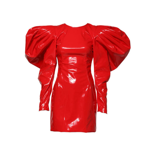 Dolce & Gabbana Red Patent Leather Puff Sleeves Mini Dress