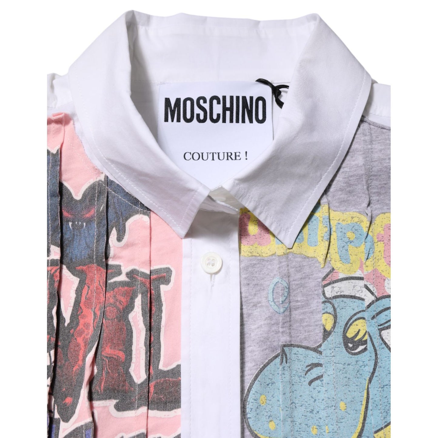 Moschino Couture White Printed Collared Button Mini Shirt Dress