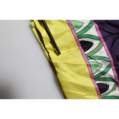 Dolce & Gabbana Blue Floral Print Silk Long Sleeves Wrap Robe