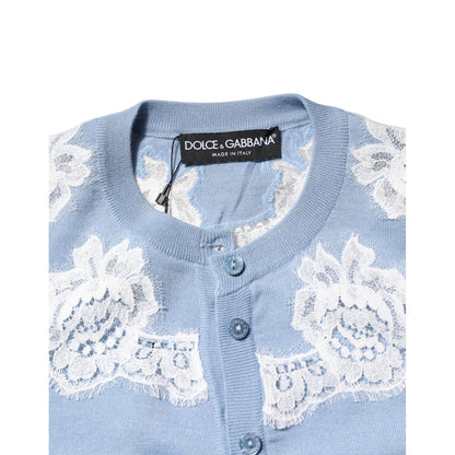 Dolce & Gabbana Blue Floral Lace Detailing Cardigan Sweater