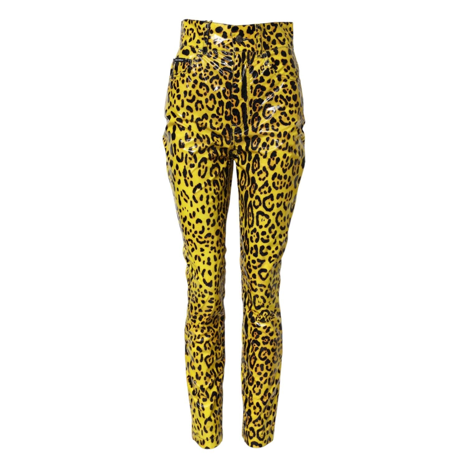 Dolce & Gabbana Yellow Leopard High Waist Slim Pants