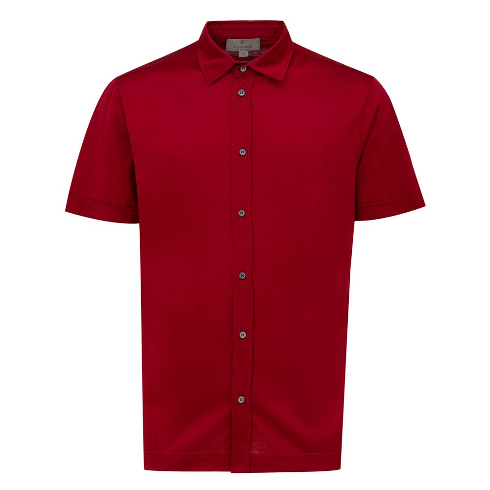 Canali Red Cotton Shortsleeve Shirt