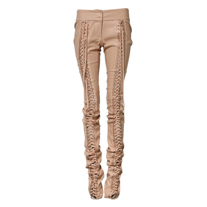 Dolce & Gabbana Beige Lace Details Mid Waist Skinny Pants
