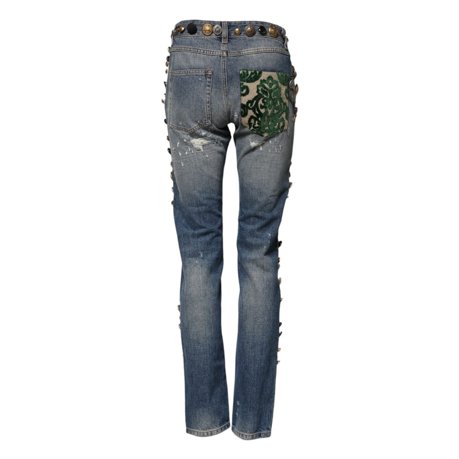 Dolce & Gabbana Blue Embellished Tattered SkinnyDenim Jeans