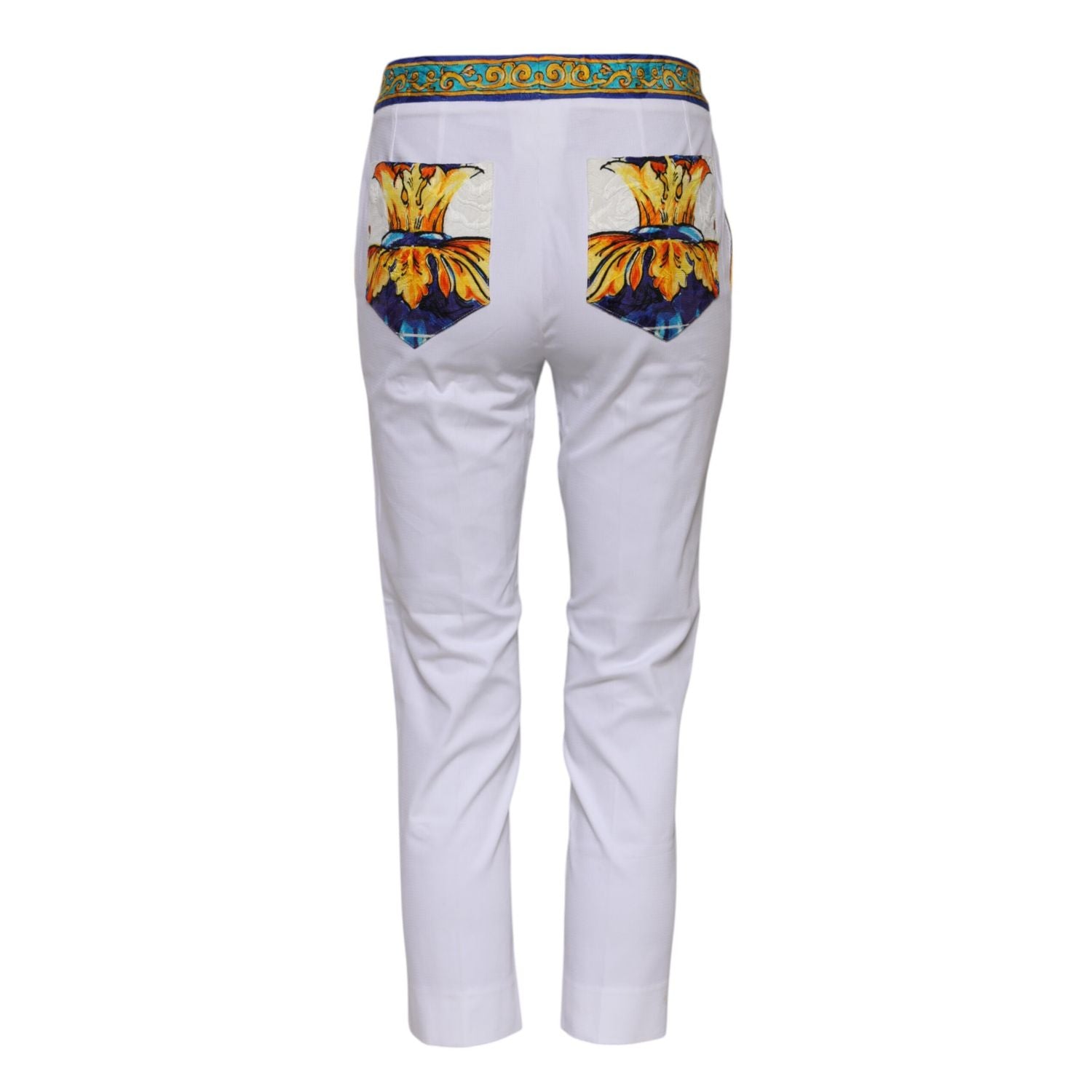 Dolce & Gabbana White Cotton Mid Waist Tapered Trouser Pants