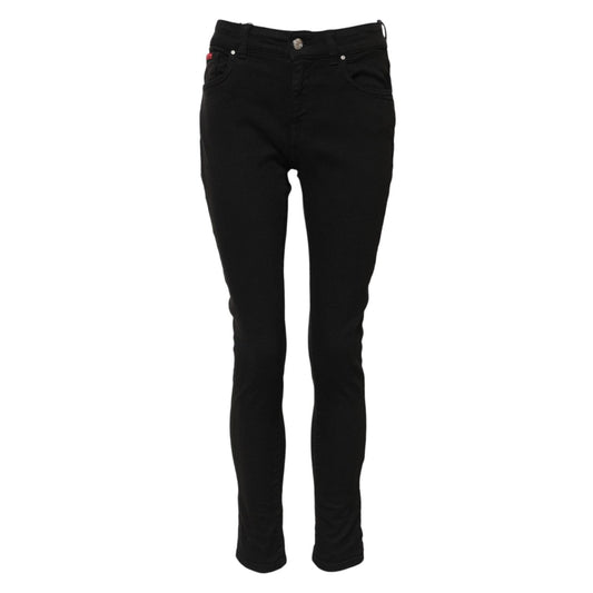 Dolce & Gabbana Black Cotton Logo Skinny Mid Waist Denim Jeans