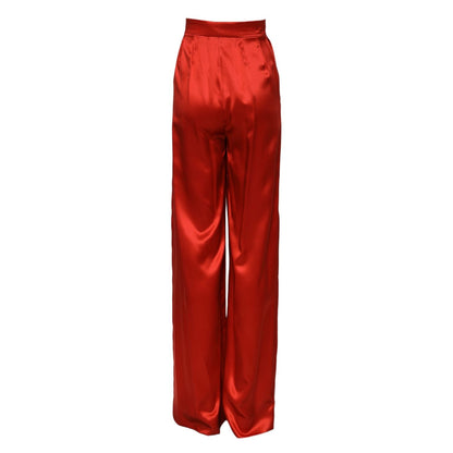 Dolce & Gabbana Red Satin High Waist Wide Leg Pants