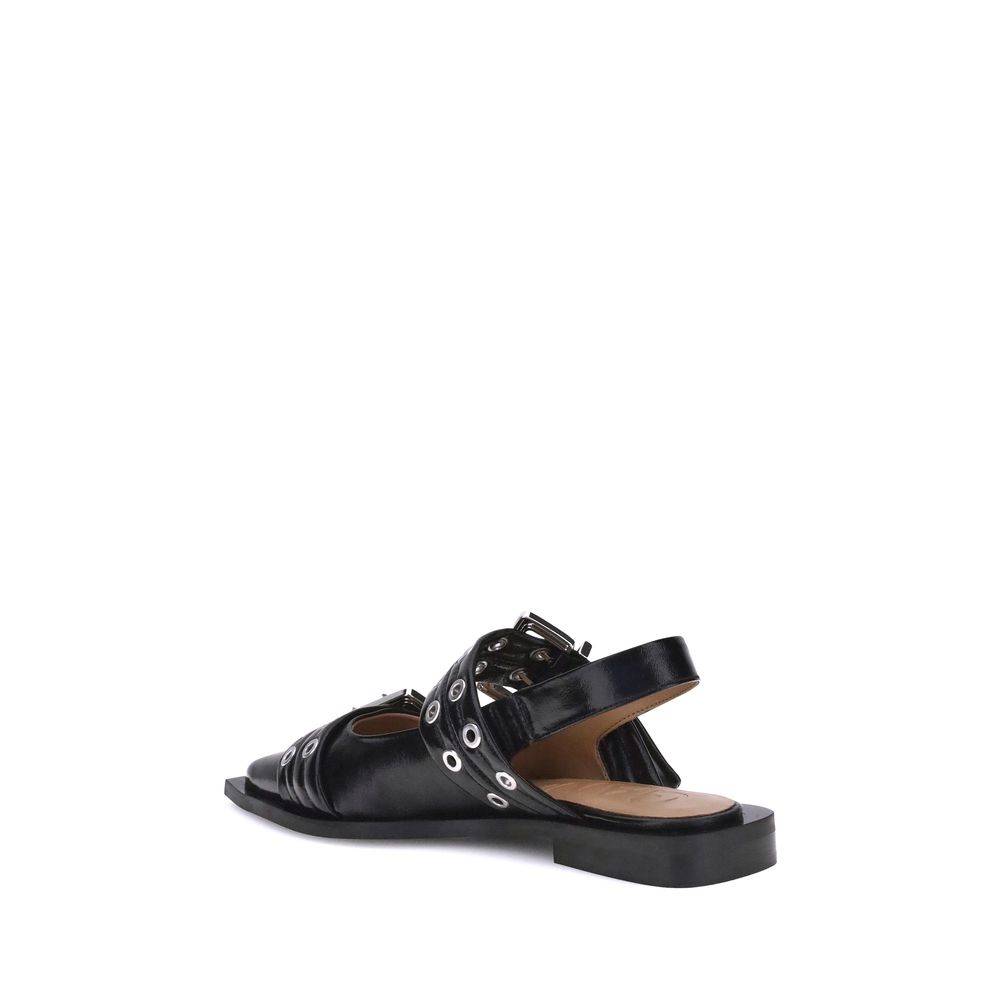 Ganni Black Recycled Polyester Ballet Flats