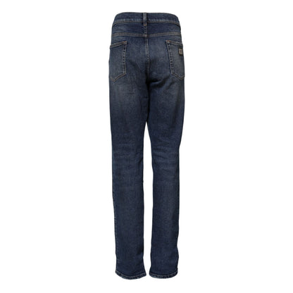 Dolce & Gabbana Blue Cotton Mid Waisted Straight Denim Jeans