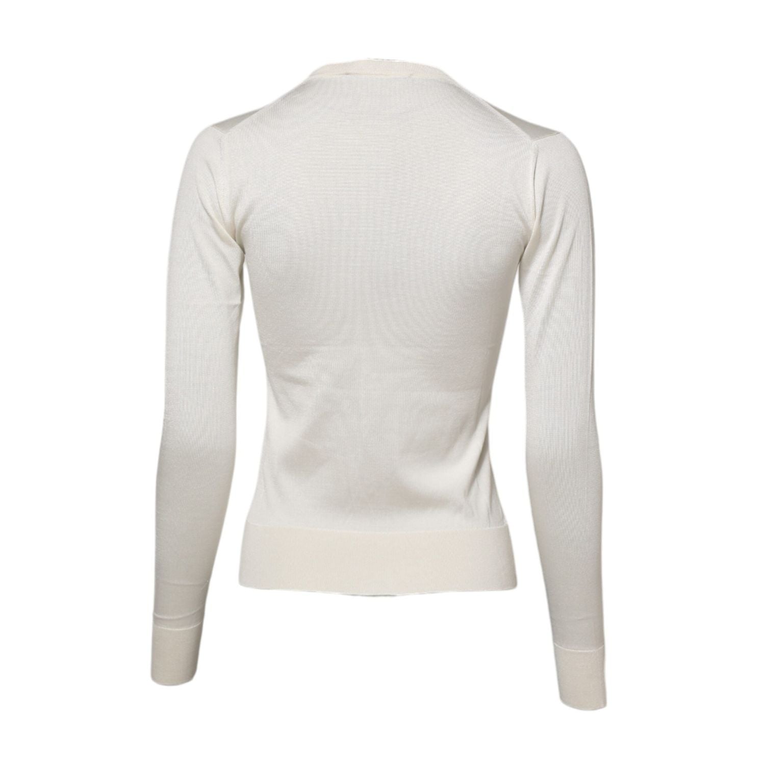 Dolce & Gabbana White Silk Lily Embellished Cardigan Sweater