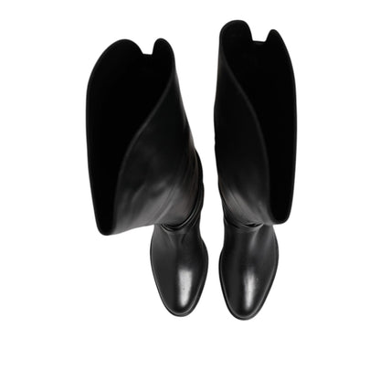 Elisabetta Franchi Black Leather Buckled High Boots Shoes