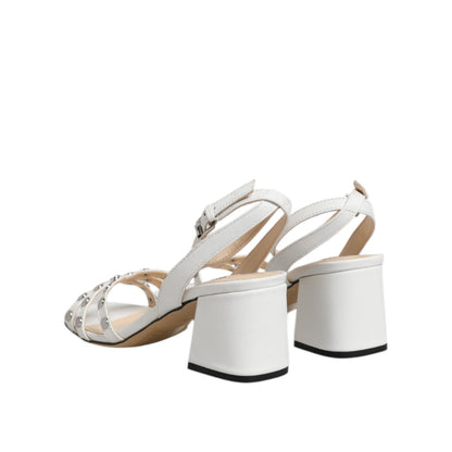 Nine West White Block Heeled Studded Wrap Strap Sandals Shoes