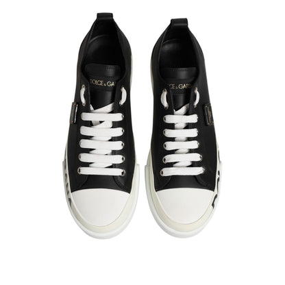Dolce & Gabbana Black White Leather Low Top Sneakers Shoes