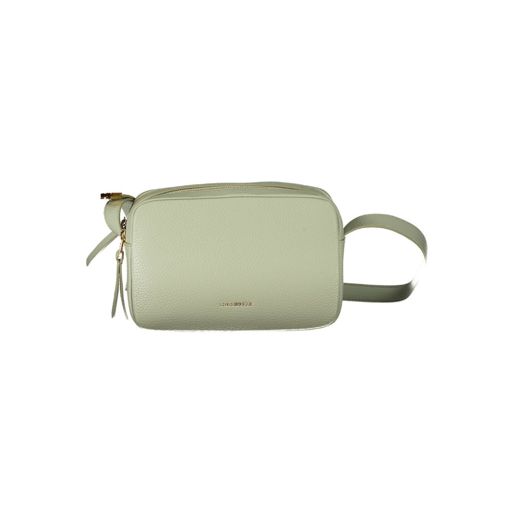 Coccinelle Green Leather Handbag with adjustable shoulder strap, two compartments, and zip closure.