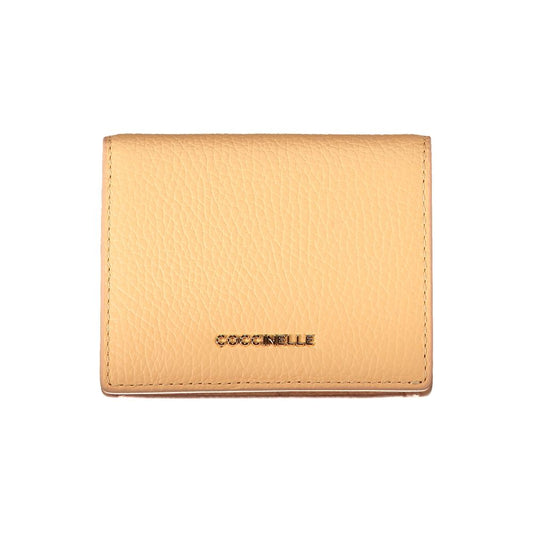Coccinelle Orange Leather Wallet with 2 compartments, coin purse, card spaces, and automatic closure, featuring the Coccinelle logo.