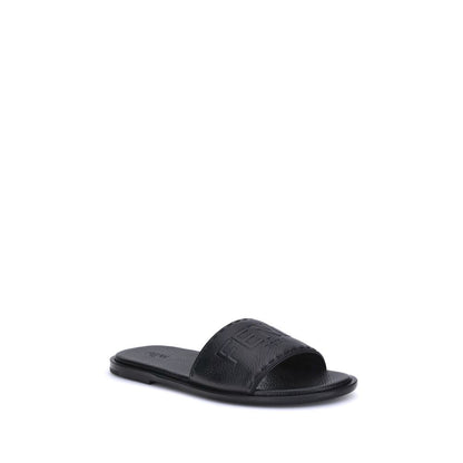 Fendi Black Calf Leather Bos Taurus Sandals