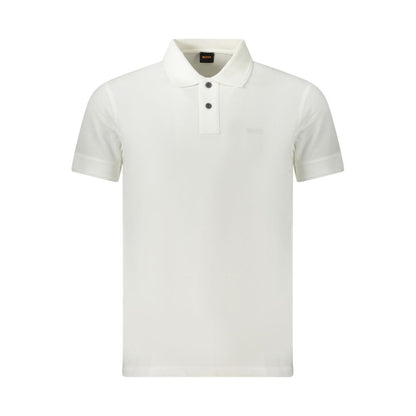Hugo Boss White Cotton Polo Shirt, short sleeve, 2 buttons, featuring logo print.