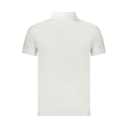 Back view of Hugo Boss White Cotton Polo Shirt with short sleeves, 2 buttons, and logo print.