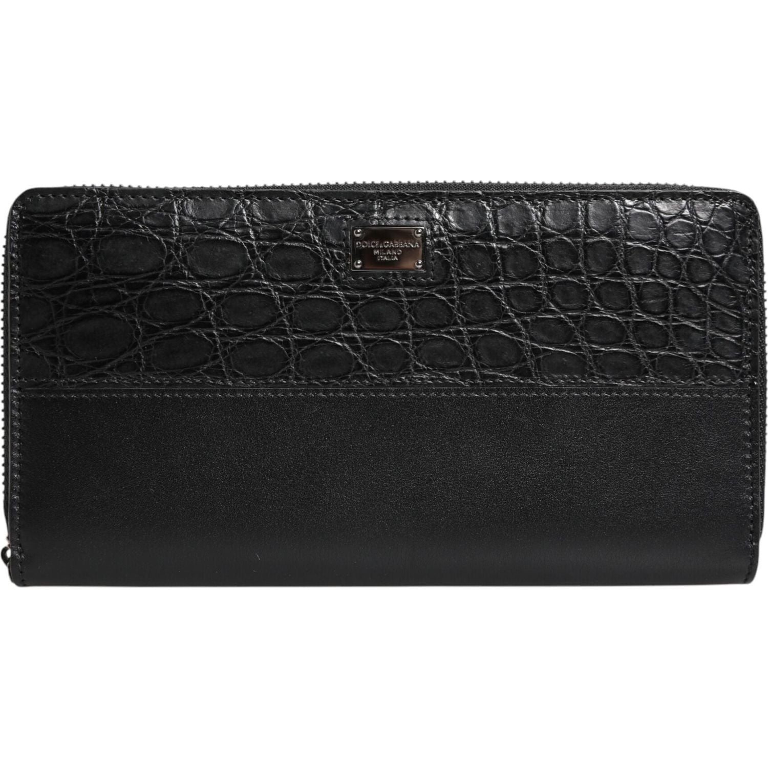 Dolce & Gabbana Black Leather Logo Plaque Zip Around Continental Wallet