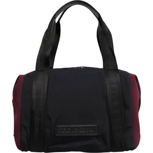 Dolce & Gabbana Black Maroon Hand Shoulder Duffel Travel Bag