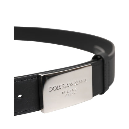 Dolce & Gabbana Black Leather Silver Metal Logo Buckle Belt