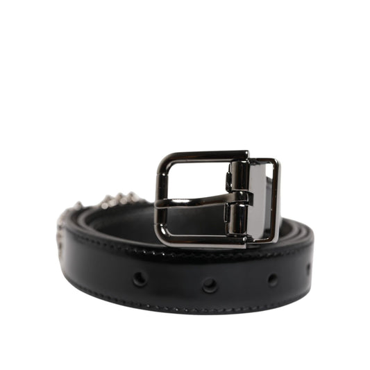 Dolce & Gabbana Black Embellished Metal Logo Buckle Belt