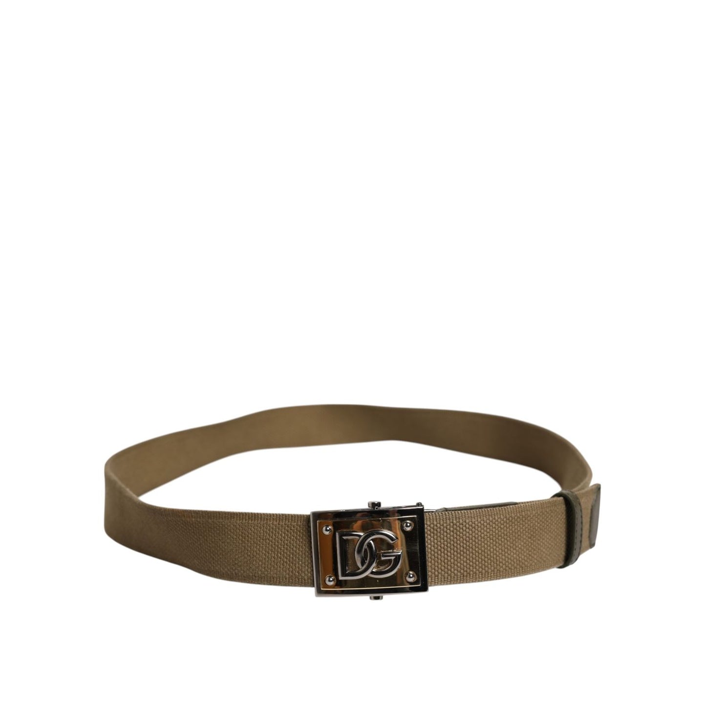 Dolce & Gabbana Military Green Nylon Logo Metal Buckle Belt