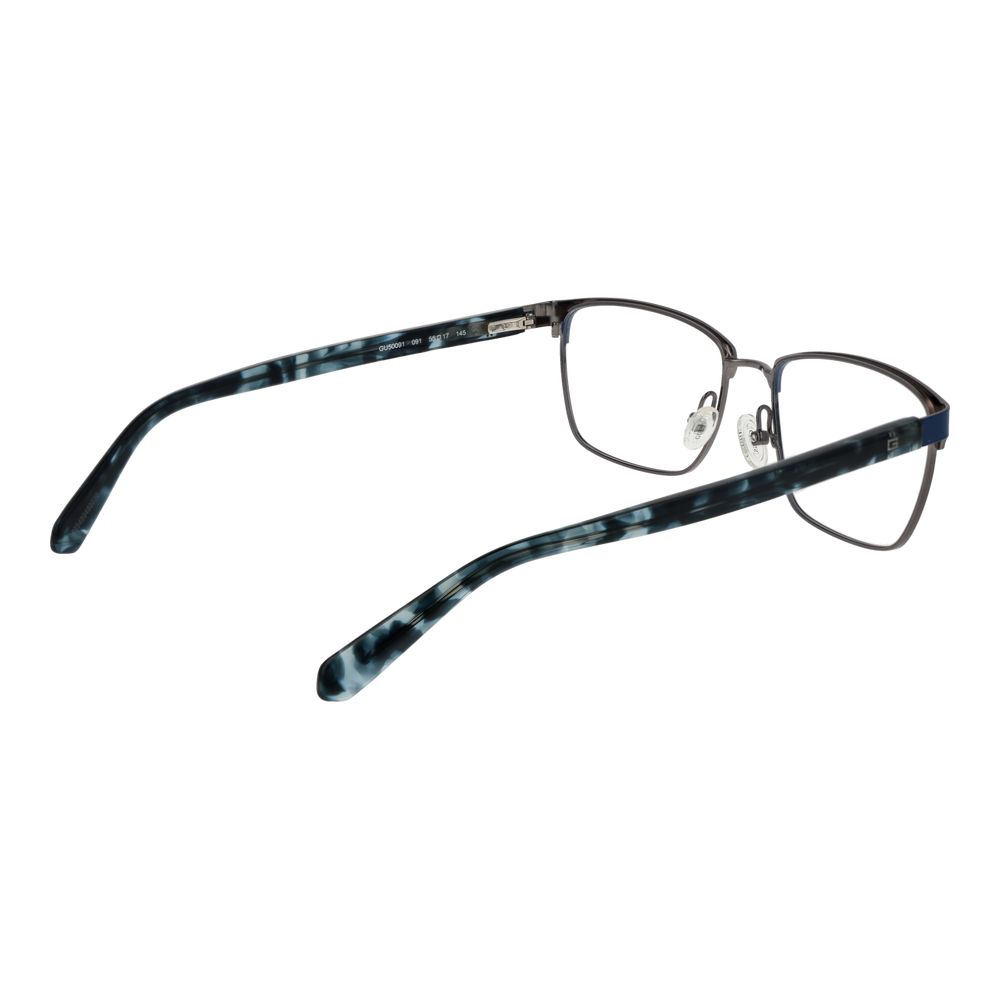 Guess Blue Men Glasses Frame with full-rim metal in blue, demo plastic lenses, and rectangle style. Includes branded case.