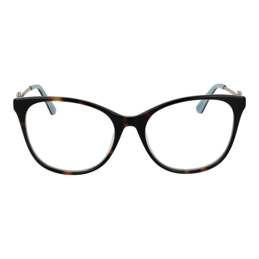 Guess Brown Women Glasses Frame with full-rim acetate butterfly style, demo lenses, and spring hinge. Frame size 55-17-140.