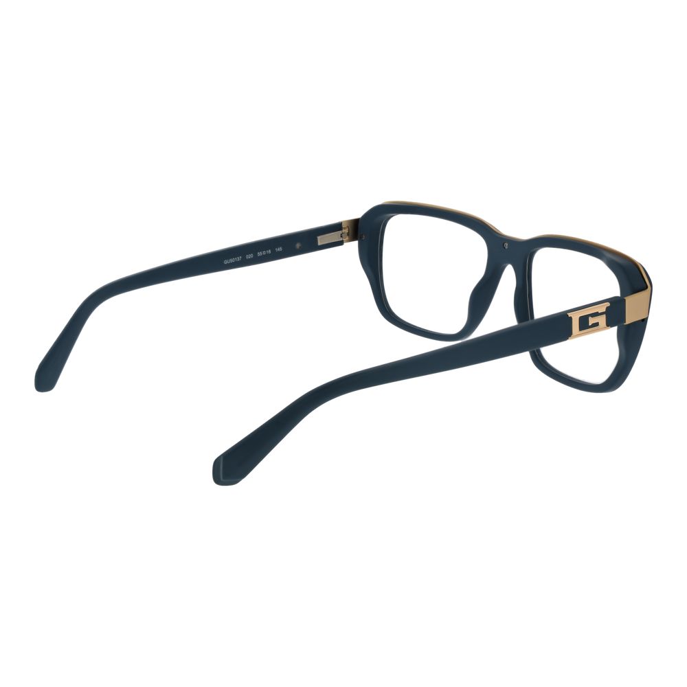 Alt Tag: Guess Blue Men Glasses Frame in blue acetate with full-rim style and rectangle shape, spring hinge, size 55-16-145.