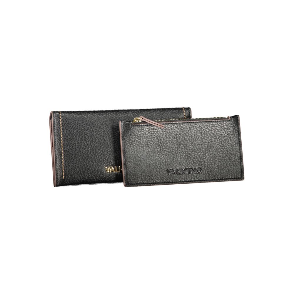 Mario Valentino Black Polyethylene Women Wallet with removable coin pouch, showcasing elegant design and functionality.
