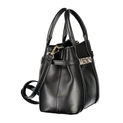 Mario Valentino Black Polyethylene Women Handbag with twin handles and adjustable strap, side view showing elegant design and branding.